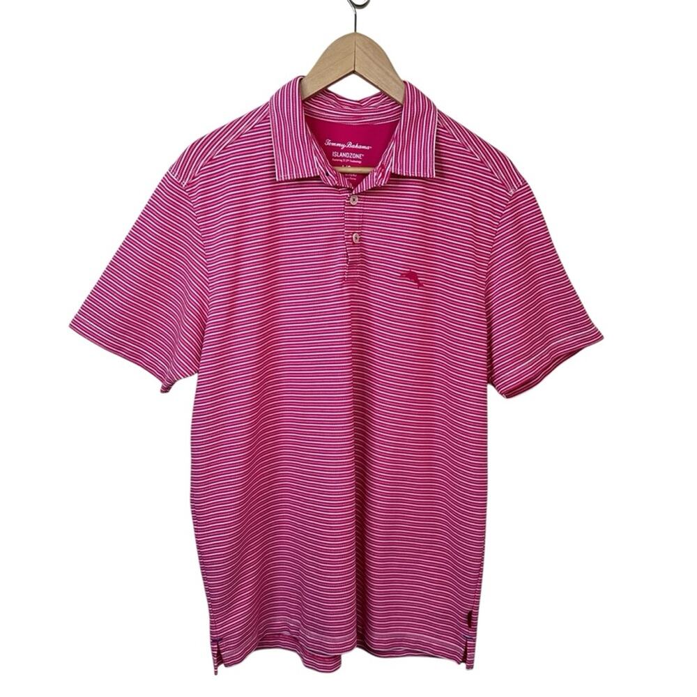 Tommy Bahama Polo Mens Large Island Zone Performance Stretch Golf Striped Pink